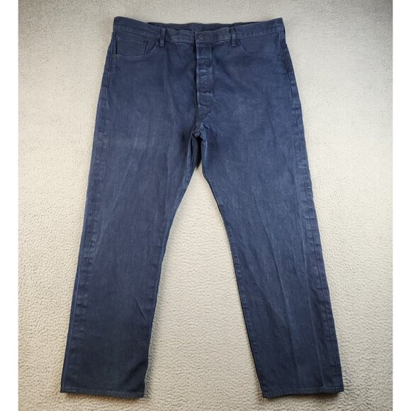 Mens 44x32 Levis Blue Dark Wash 501 Classic Fit Straight Leg Button Fly Denim - Picture 2 of 9